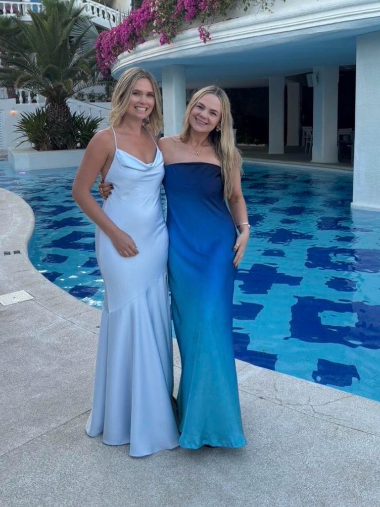 Light Blue Satin Cowl-Neck Maxi Dress For Women